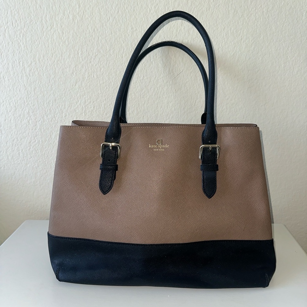 Kate Spade Black and Tan / Gold Buckle Strapped Purse